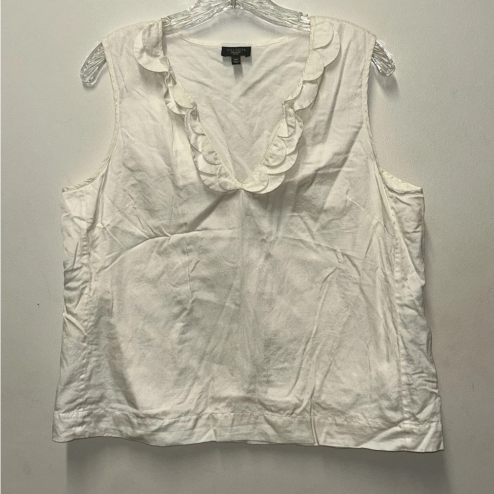 Talbots Silk Blend L (14) Petite Sleeveless Ruffle Top Blouse - Ivory